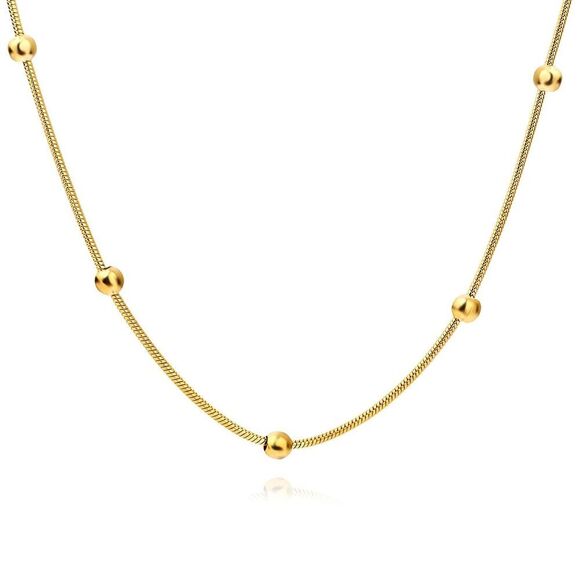 18K Gold Plated Stainless Steel Necklace Women's Ball Style Statement Jewelry - Picture 1 of 8